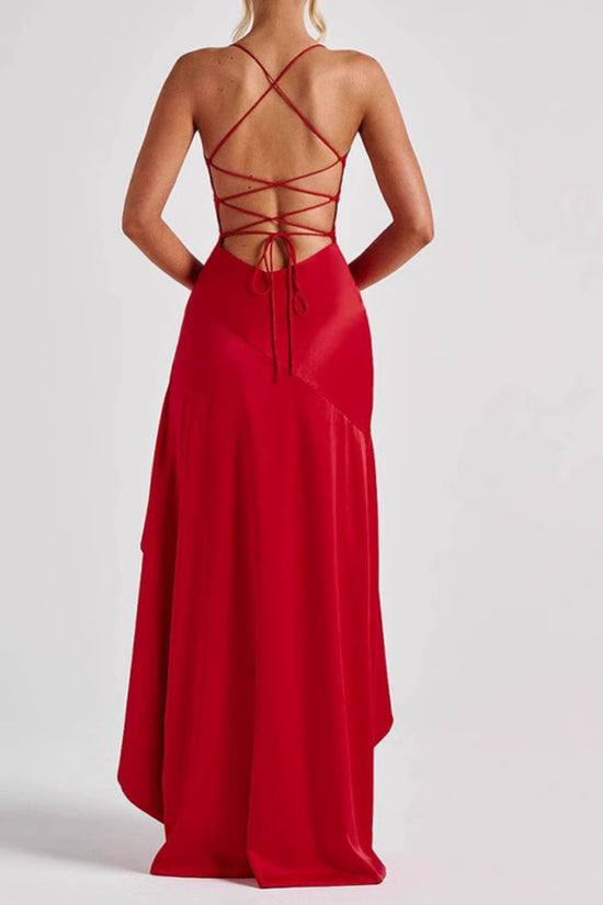 Women's Backless Ruffles Irregular Dress Summer Fashion Evening Party Club Split Suspender Maxi Dresses Clothing