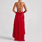 Women's Backless Ruffles Irregular Dress Summer Fashion Evening Party Club Split Suspender Maxi Dresses Clothing - DanaFashionstore