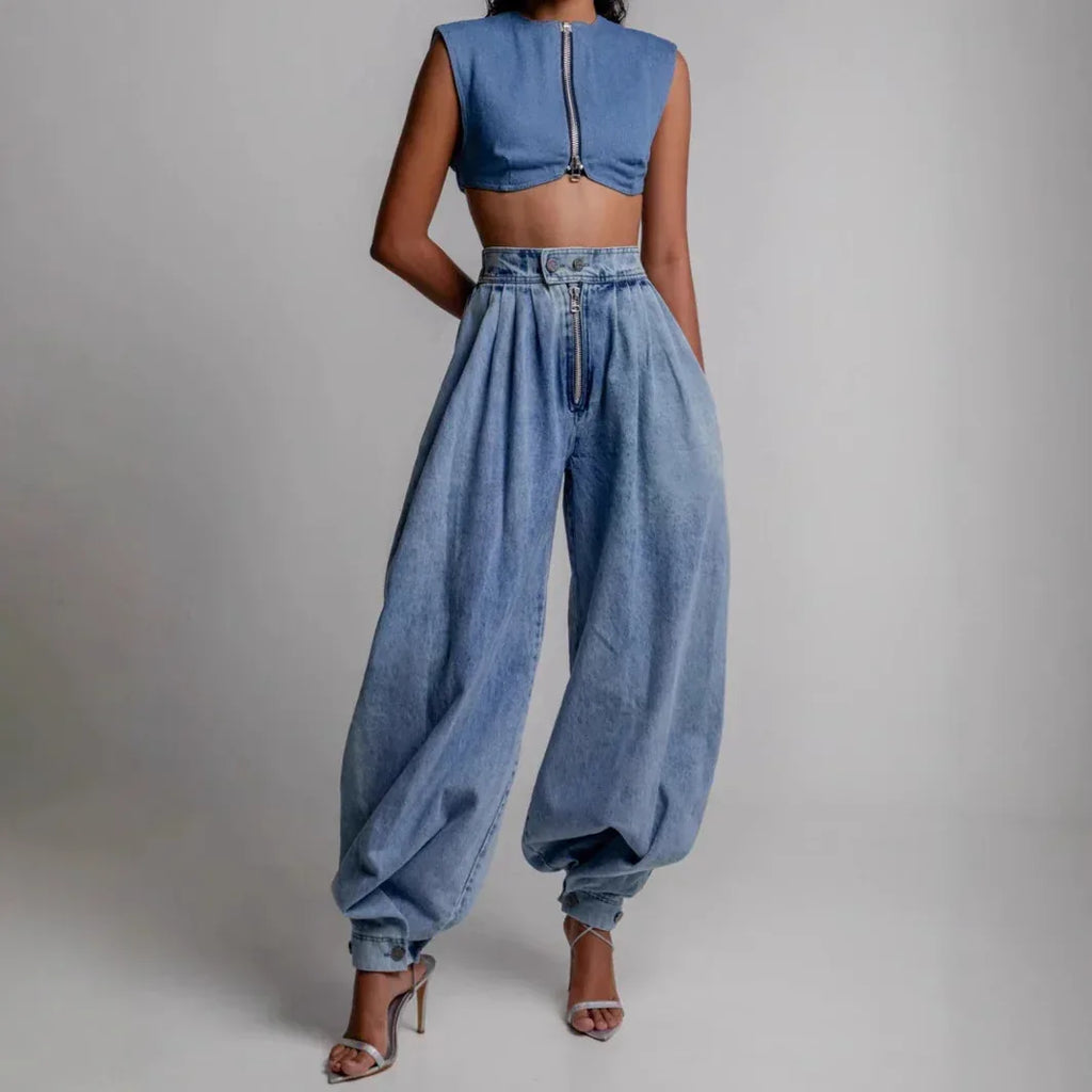 High Waist Zipper Denim Loose Harem Pants - DanaFashionstore