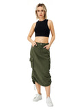 Women's Cargo Long Skirt Casual Streetwear Loose High Waist Front Split Maxi Skirt With Pocket Women's Cargo Long Skirts High Waisted Pencil Skirt Midi Length Jean Skirt With Cargo Pockets - DanaFashionstore