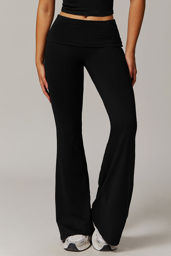 Wool Pleated Yoga Fold High Waist Running Sports Skinny Versatile Bell-bottom Pants Women