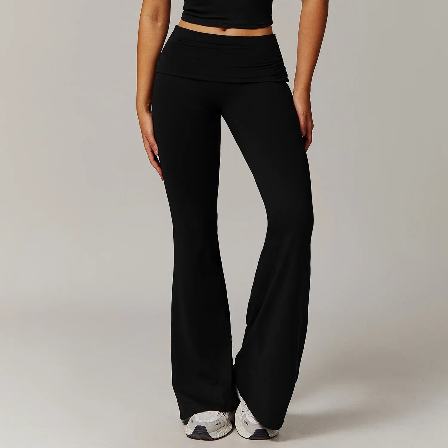 Wool Pleated Yoga Fold High Waist Running Sports Skinny Versatile Bell-bottom Pants Women - DanaFashionstore