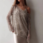 European And American Long Sleeve Hollow Loose Pullover Sequined Top Women's Clothing - DanaFashionstore