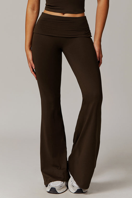 Wool Pleated Yoga Fold High Waist Running Sports Skinny Versatile Bell-bottom Pants Women