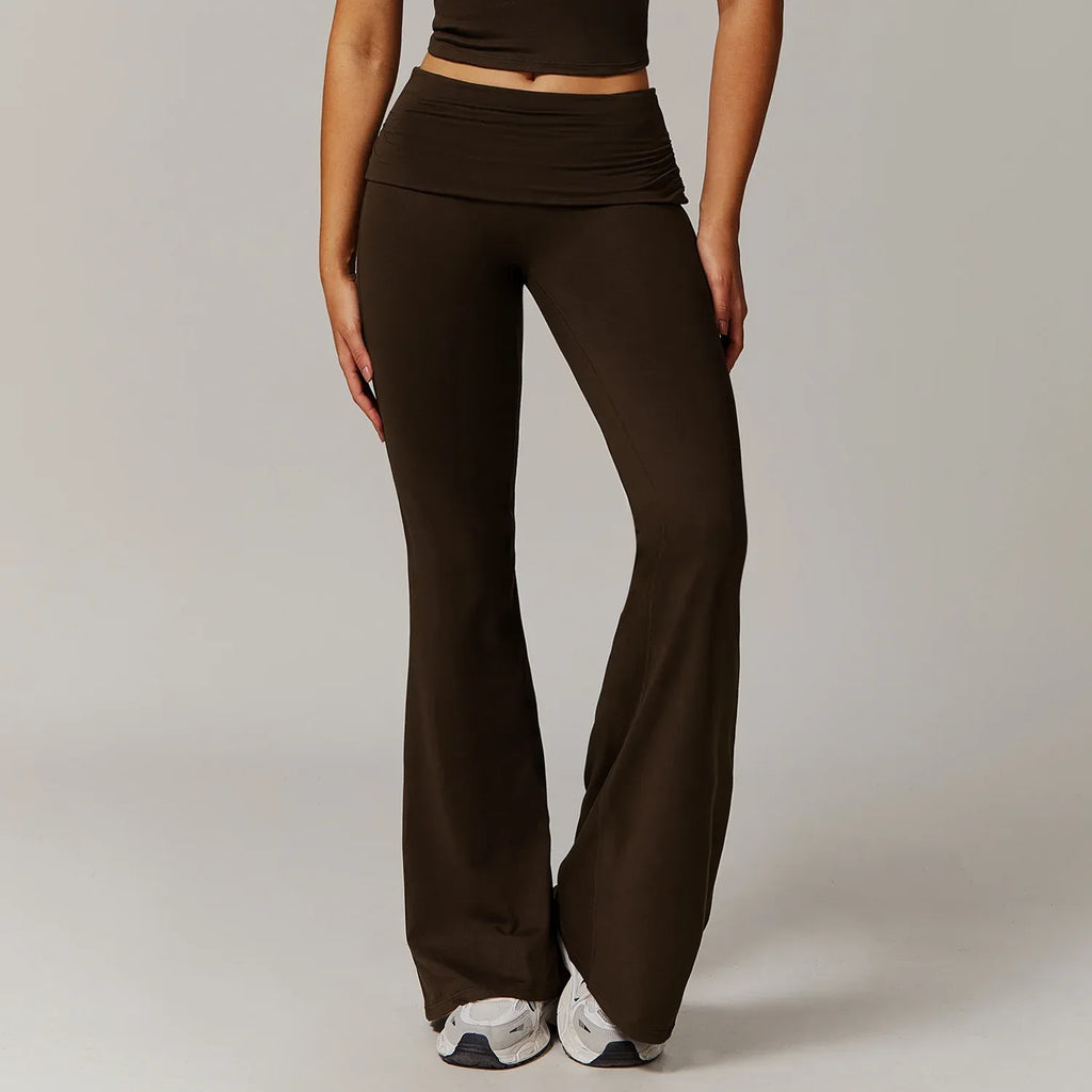 Wool Pleated Yoga Fold High Waist Running Sports Skinny Versatile Bell-bottom Pants Women - DanaFashionstore