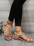 Women's Open Toe Sandals Made Of Color Block Fabric - DanaFashionstore