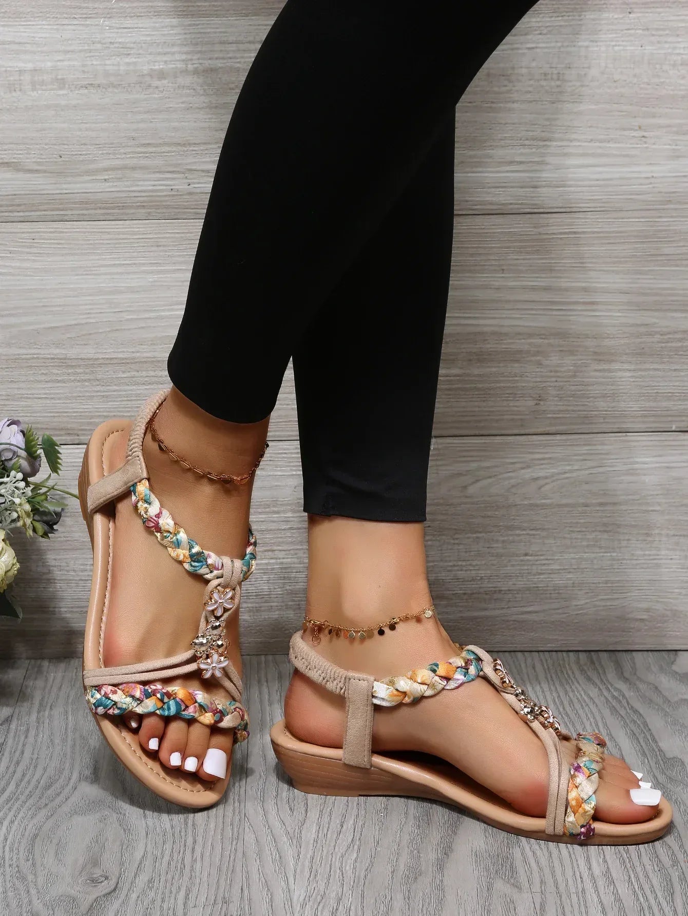 Women's Open Toe Sandals Made Of Color Block Fabric - DanaFashionstore