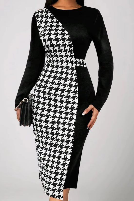 Multicolor Printing Cross Hem Neck Stripe Long Sleeve Plus Size Dress - Dana Fashion