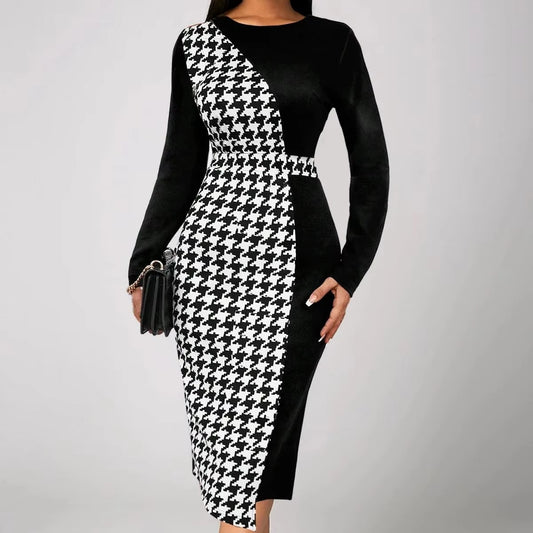Multicolor Printing Cross Hem Neck Stripe Long Sleeve Plus Size Dress - Dana Fashion