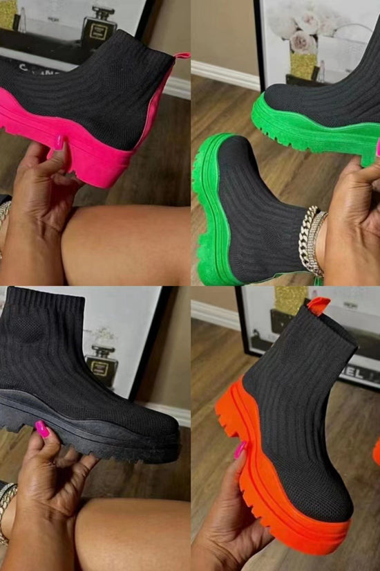 Fashion Sock Boots Platform Chunky Heels Shoes Women