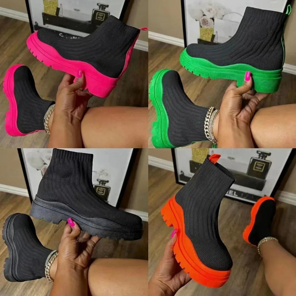 Fashion Sock Boots Platform Chunky Heels Shoes Women - DanaFashionstore