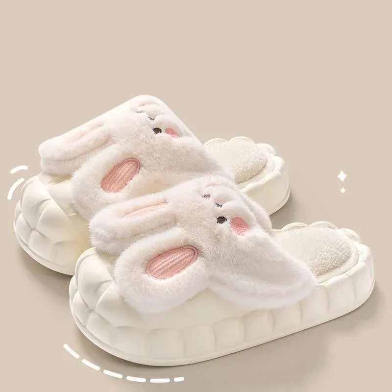 Cute Rabbit Shoes Winter Fuzzy Slippers Women Detachable Washable House Shoes - DanaFashionstore