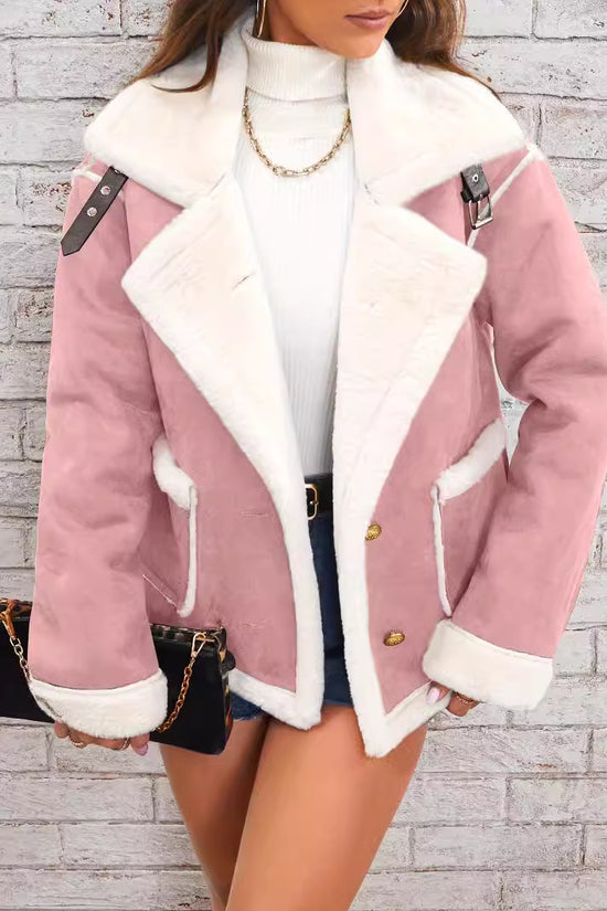 Fashion Polo Collar Plush Jacket Winter Warm Casual Jacket