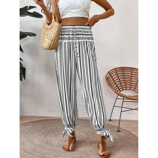 Women's Fashion Striped Long Pants Side-Slit Design Trendy Casual Trousers - Dana Fashion