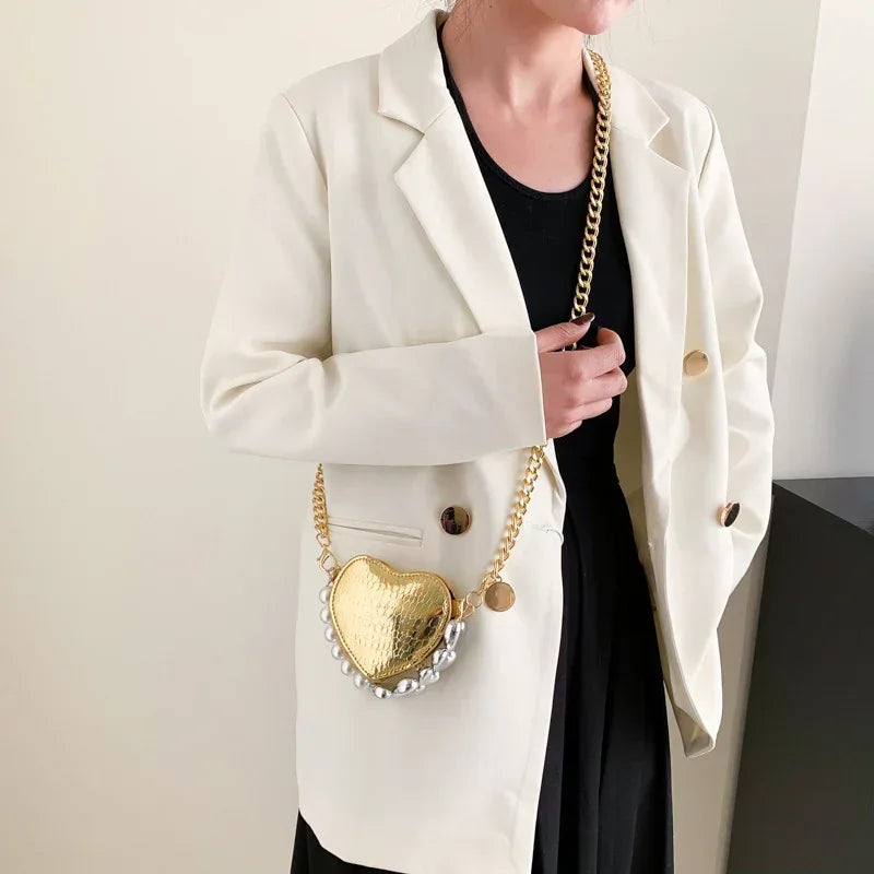 Mini Love-shape Pearls Handbag Fashion Cute Chain Lipstick Bag Women's Bright Candy Color Shoulder Messenger Bag - DanaFashionstore