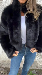 Fashion Stand Collar Plush Jacket Winter Casual Turtleneck Zipper Coat Fleece Tops Women's Clothing - DanaFashionstore