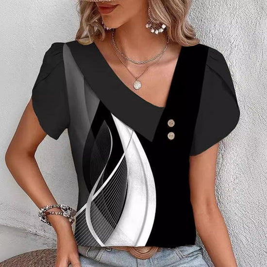 Casual Diagonal Collar Short-sleeved T-shirt