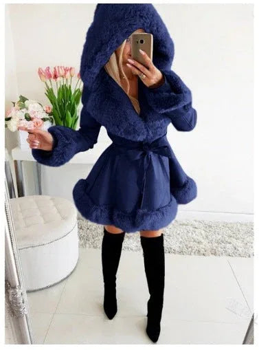 Women's Thermal Hooded Lapel Fur Splicing Coat - DanaFashionstore