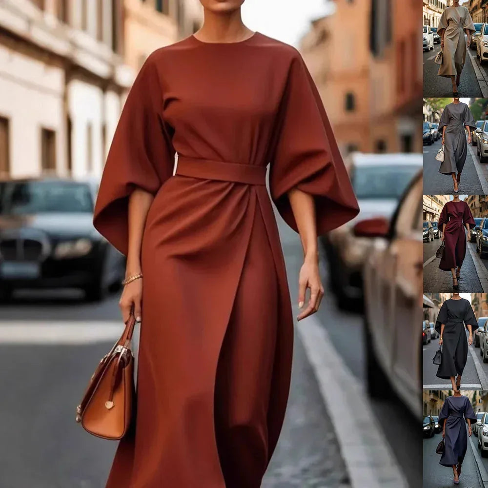 Loose Batwing Sleeve Dress Fashion Waist-tighted Solid Color Elegant Dresses For Women Clothing - DanaFashionstore