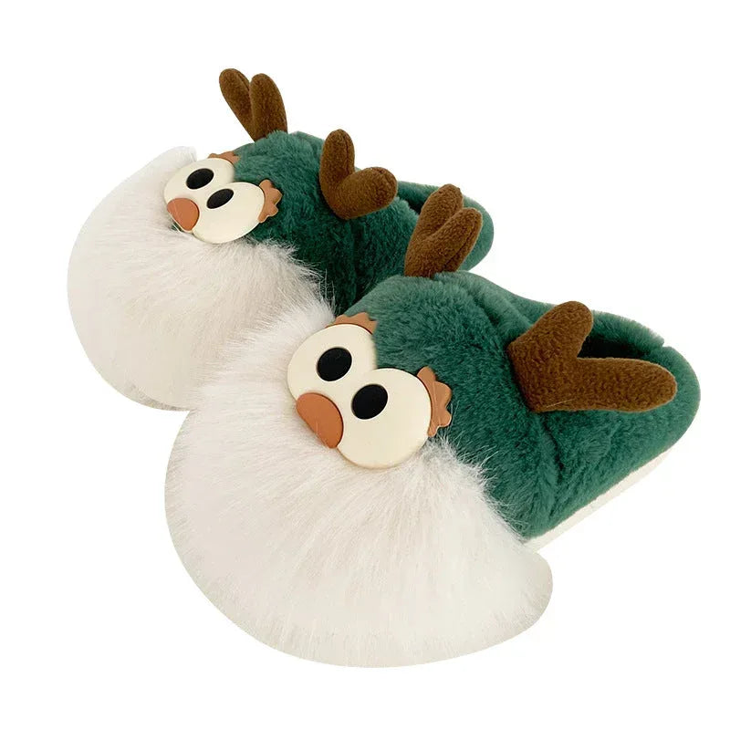 Cute Cartoon Christmas Deer Cotton Shoes Winter Indoor Floor Home Slippers Half-covered Heel Warm Plush Shoes Women - DanaFashionstore