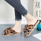 Cross-strap Fuzzy Slippers Leopard Plush House Shoes Flat Bedroom Slippers Slippers For Women - DanaFashionstore