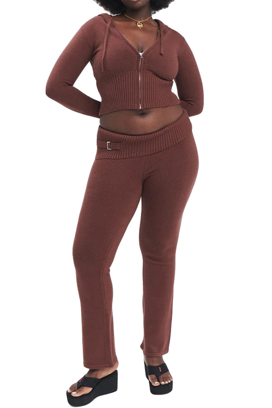 Hoodie Suit Women Leisure Sexy Zip Long Sleeve Sweater And High Waist Long Pants Set