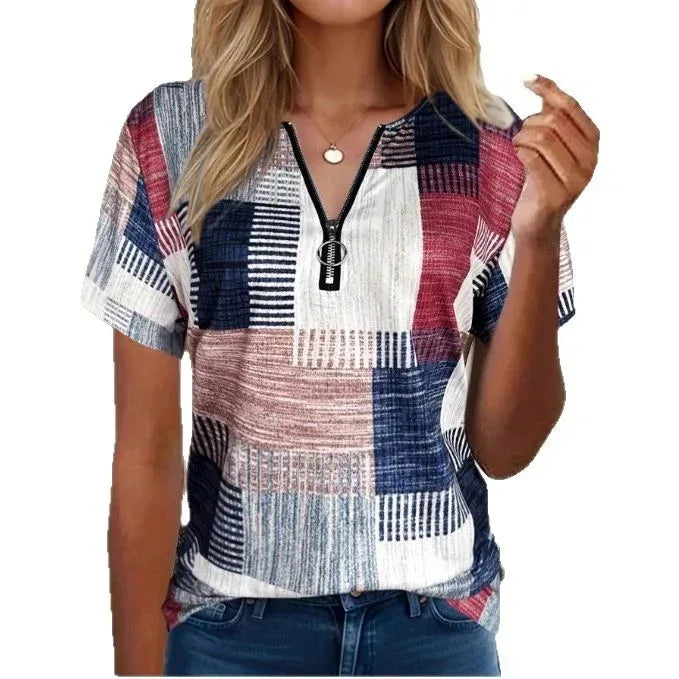 Fashion Casual All-match Square Pattern Short Sleeve - DanaFashionstore