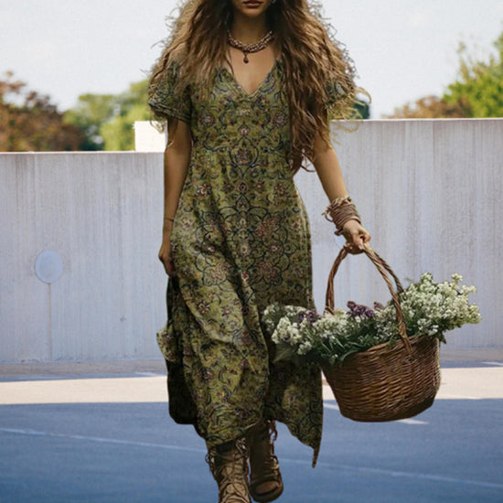All Match Bohemian V-neck Dress - Dana Fashion