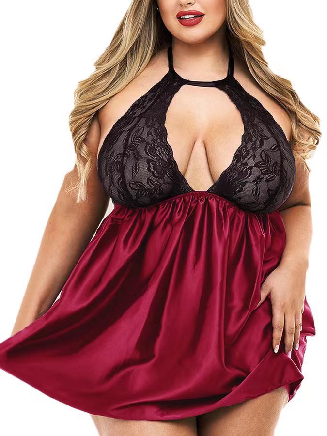 Plump Lingerie Sexy Fat Lady Lace Nightgown Sheer Cutout Home Pajamas - Dana Fashion