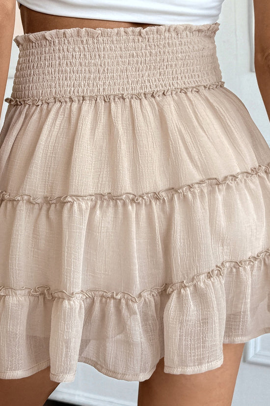 Casual Vacation Style Pleated Pure Color Elastic Waist Skirt For Women