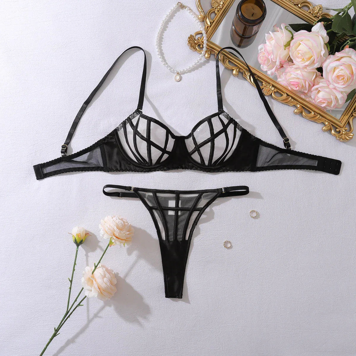Summer Transparent Mesh Body Shaping Split Adjustment Type Sexy Lingerie Set - DanaFashionstore