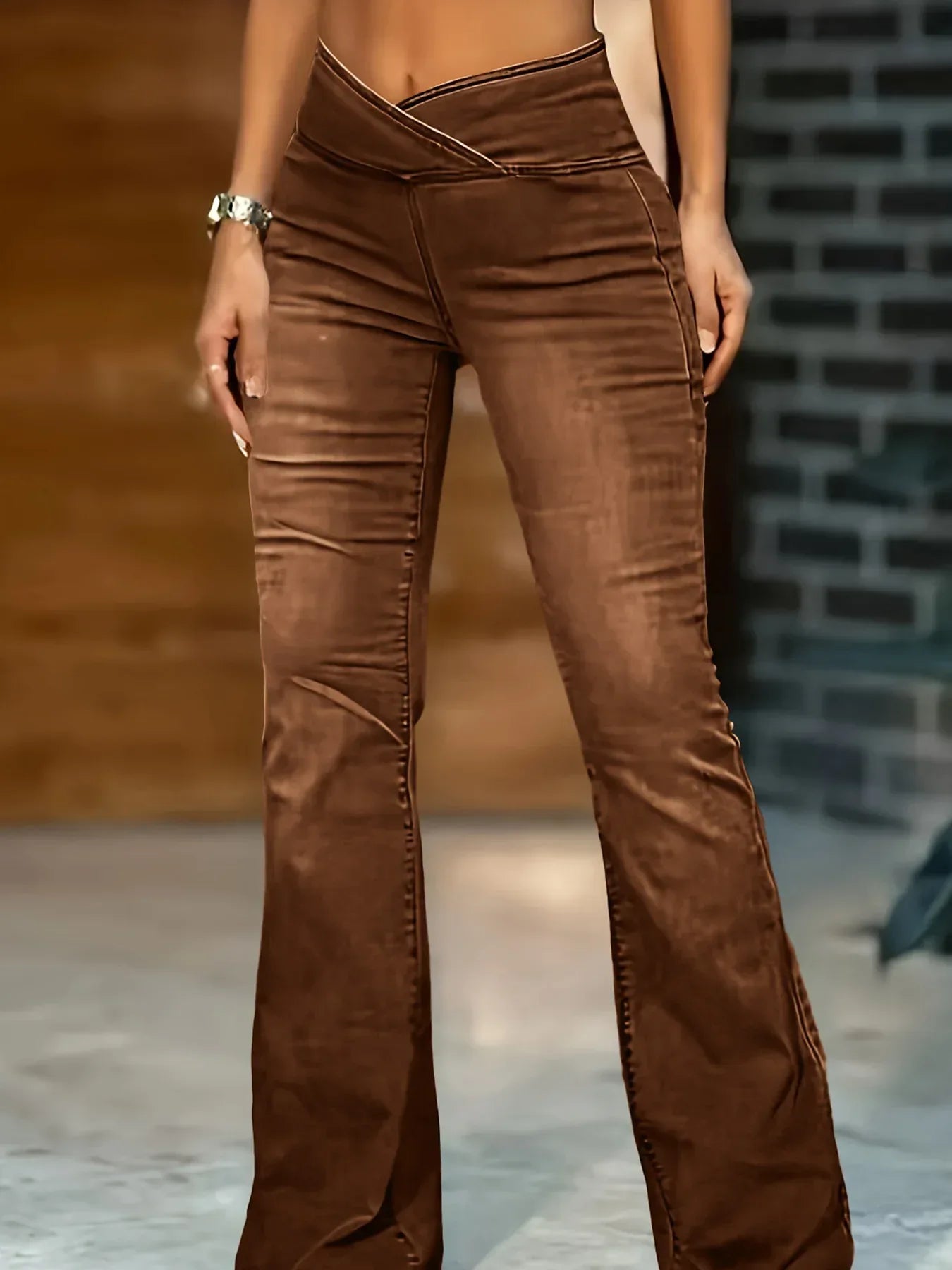 High Imitation Denim Bell-bottom Pants Cross-border Hip Lifting European And American Women Bell-bottom Pants - DanaFashionstore