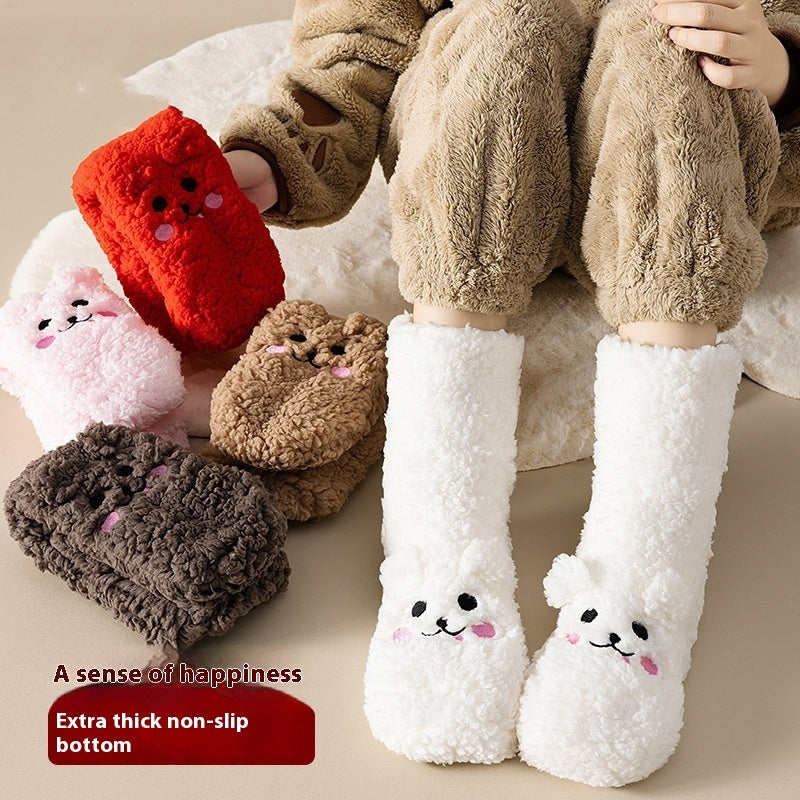 Winter Floor Socks Velvet Thicken Warm Coral Velvet Cute Socks Japanese-style Home Footwear Non-slip Socks New Year Gifts Winter Gadgets Dana Fashion