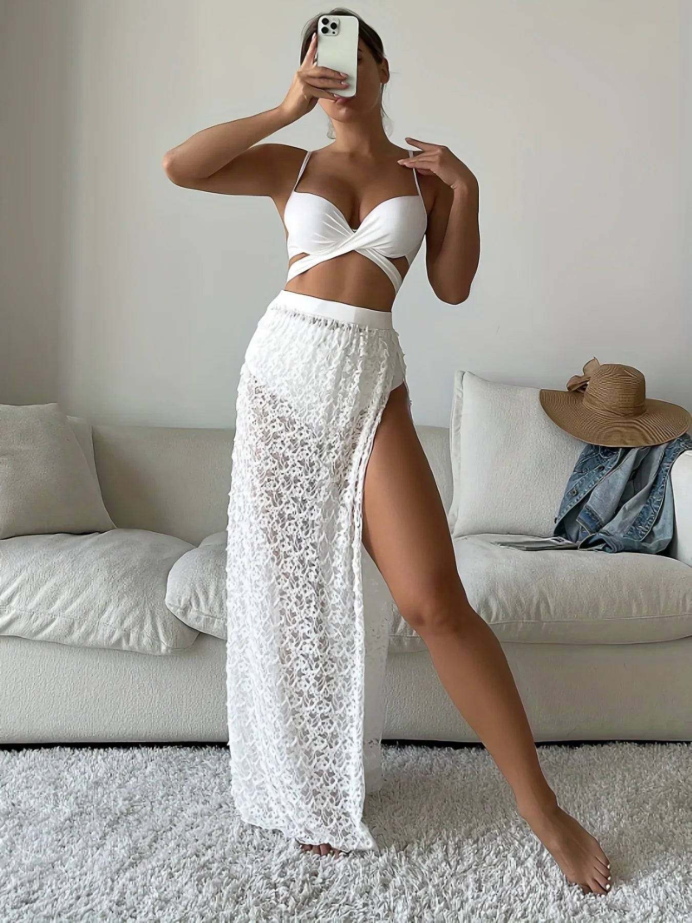 Swimsuit Elegant Gathered Long Skirt Bikini Three Pieces - DanaFashionstore