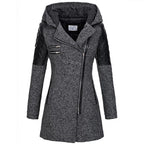 Women Warm Slim Full Zipper Coat Thick Woolen Coat Female Fall Winter Windbreaker Hooded Diagonal Zipper Women's Clothing - DanaFashionstore