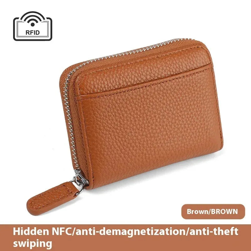2024 RFID Genuine Leather Card Wallet Men Women Purse With Coin Pocket Zipper Credit Card Holder Small Wallets Bags - DanaFashionstore