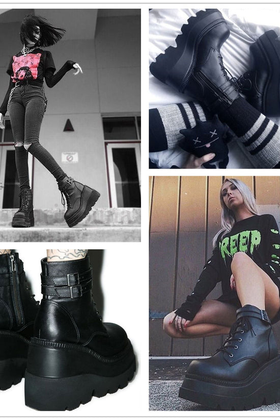Women's Dark Gothic Wedge Platform Ankle Boots
