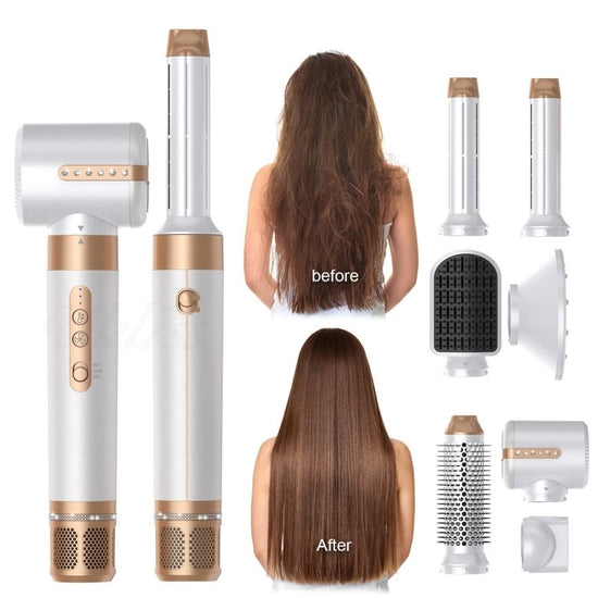 7-in-1 Hot Air Comb Automatic Curling Wand $159.00 Dana Fashion Color: 7in one platinum Electrical outlet: EU Beauty Tools Product information: Product category: Hair straighteners Casing process: PTC+ABS Function: Hair dryer for straight and curly hair H