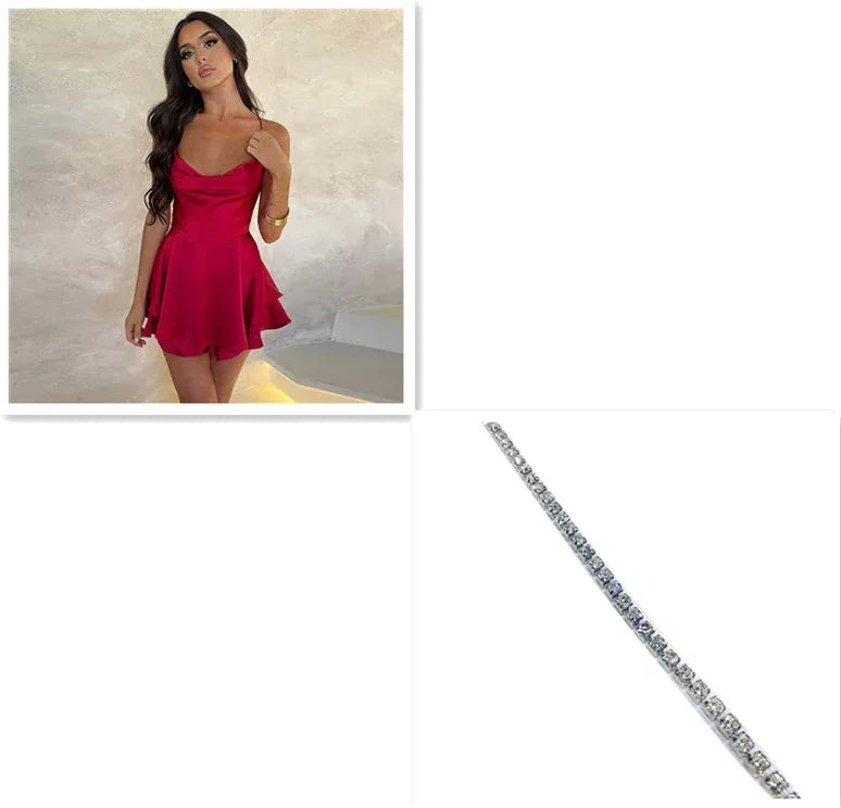 Sexy Suspender Dress Women 2026 - Backless Satin A-Line Party Dress - DanaFashionstore