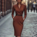 Slim-fitting Casual Suit Dress V-neck Long-sleeved Dresses Commuting Office Clothing For Women - DanaFashionstore