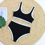 Sexy Black And White Color Matching High Waist Split Bikini Swimsuit - DanaFashionstore