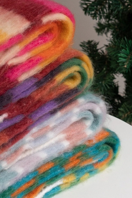 Rainbow Dopamine Mohair Tassel Scarf