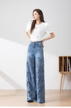 Women's Stitching High Waist Wide Leg Pants