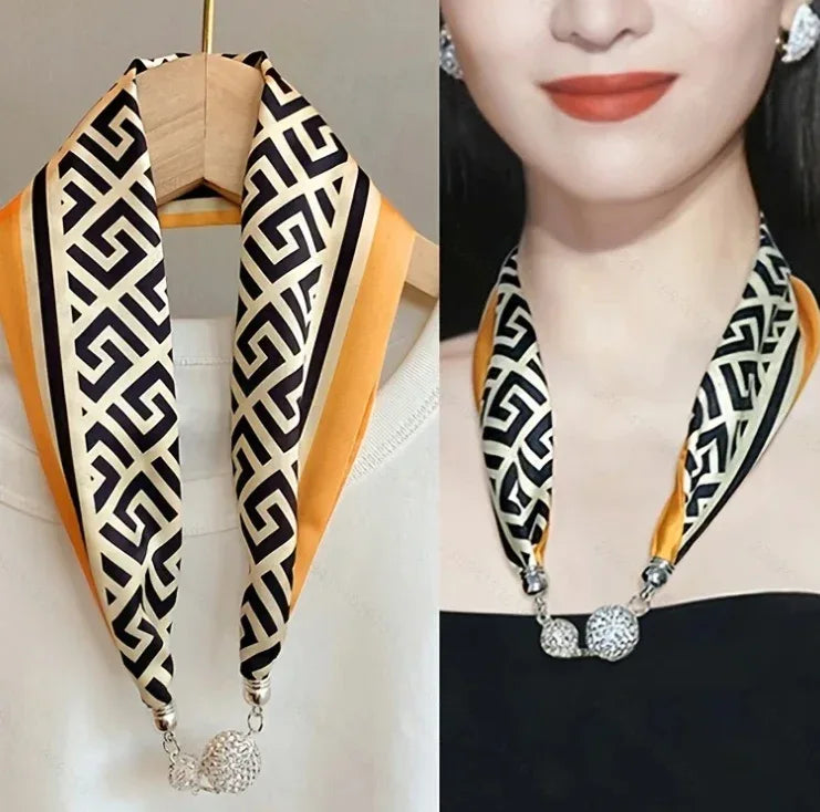 Magnetic Buckle Silk Women Scarf Pearl Necklace - DanaFashionstore