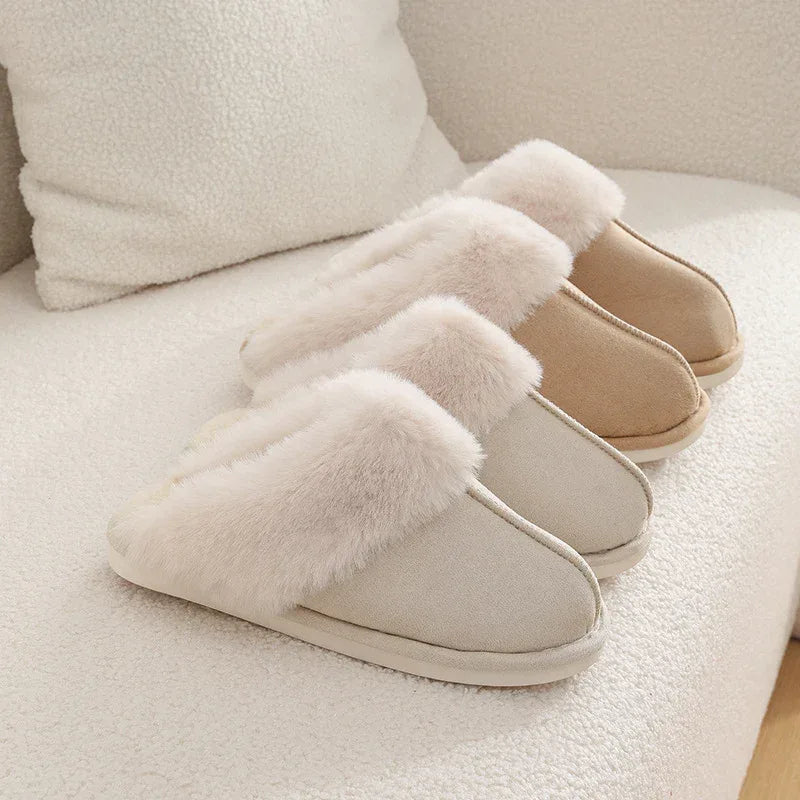 Winter Warm Plush Home Slippers Indoor Fur Slippers Women Soft Lined Cotton Shoes Comfy Non-Slip Bedroom Fuzzy House Shoes Women Couple - DanaFashionstore