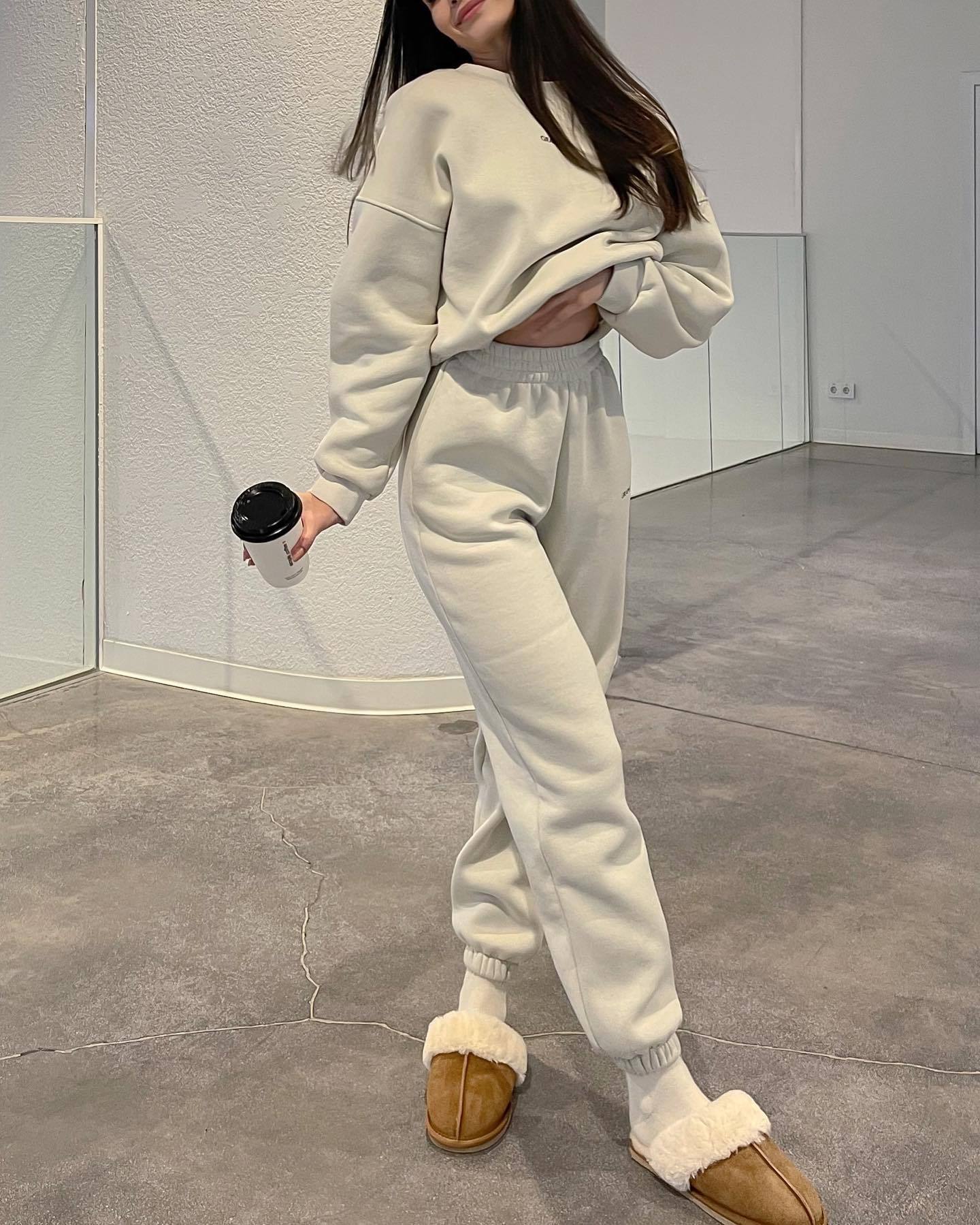 Casual Crew-neck Long-sleeve Pants Set