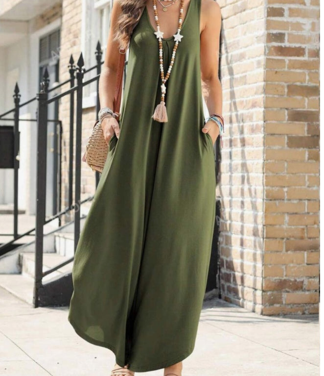 V-neck Trumpet Wide Leg Jumpsuit