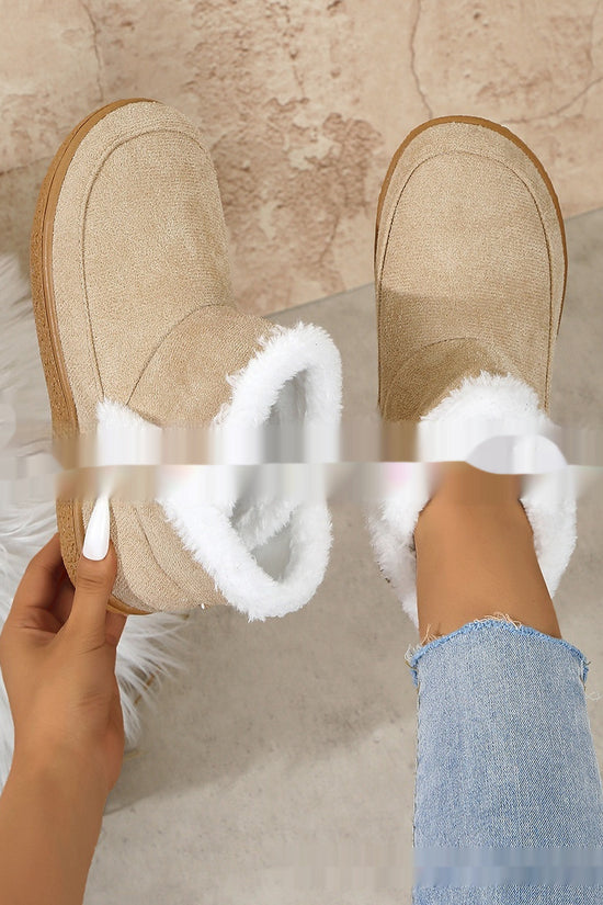 Insulated Cotton-padded Shoes Large Size Flat Bottom Solid Color Fleece Lined Padded Warm Keeping