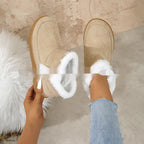 Insulated Cotton-padded Shoes Large Size Flat Bottom Solid Color Fleece Lined Padded Warm Keeping - DanaFashionstore