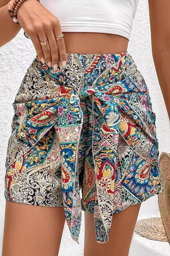 Slimming Lace Up Printed Irregular Skirt For Women